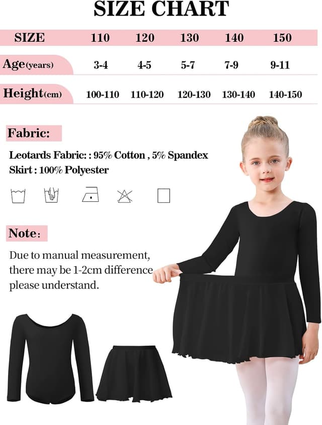 Detalle de Kefiyis body da danza con maniche lunghe e gonna in cotone per ragazze 3-11 anni