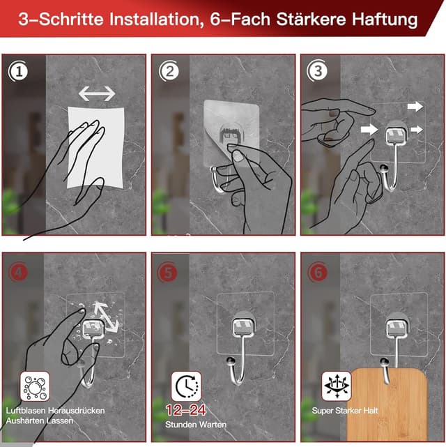 Thumbnail 6 de Latoxcaa Klebehaken Extra Stark bis 20 kg (10 Stück) – transparente selbstklebende Haken ohne Bohren
