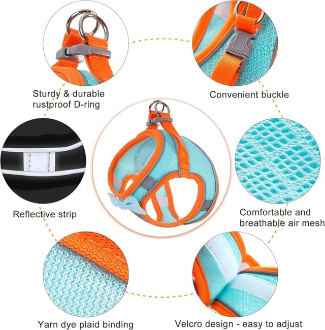 Detalle de WENDISI dog harness with leash set – step-in, breathable reflective no-pull harness for small dogs and cats