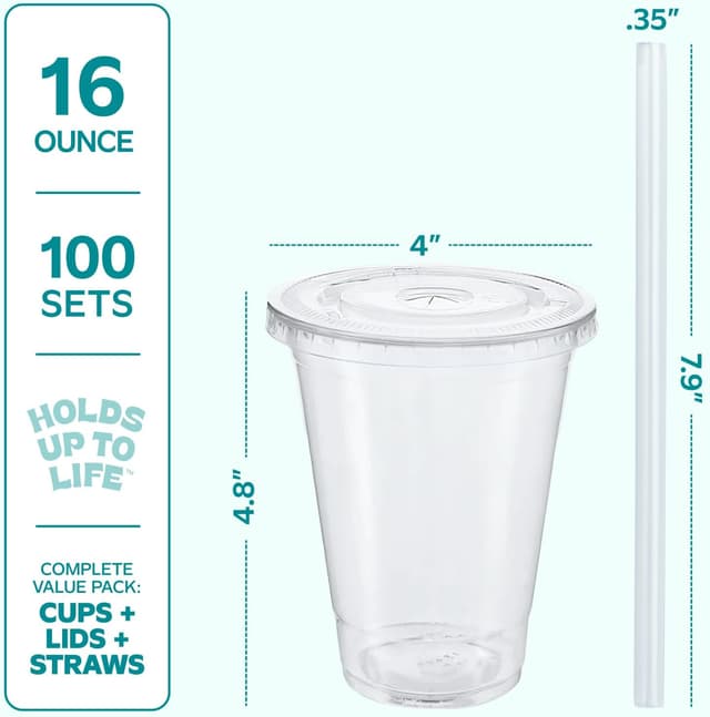 Thumbnail 1 de GUSTO 16 oz Clear Plastic Cups 100 Sets 🥤