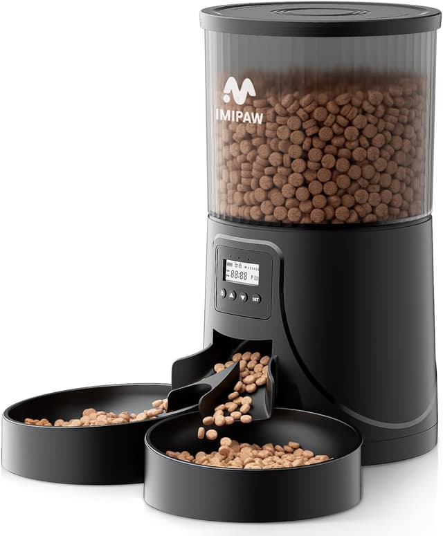 Detalle de IMIPAW Futterautomat Katze mit 2 Näpfen – zeitgesteuert, bis zu 6 Mahlzeiten und Portionen kontrollierbar
