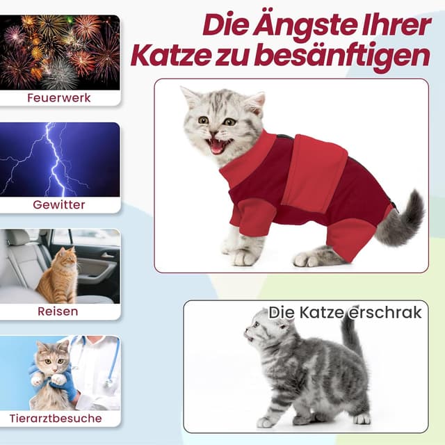 Detalle de OUOBOB Beruhigungsgeschirr für Katzen Anti-Stress-Weste mit Reißverschluss, Angsthemd für Feuerwerk & Reisen (Rot, XL)