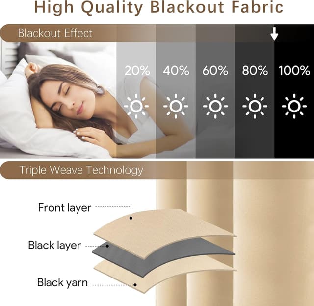 Detalle de Rideaux d’extérieur UFYTT imperméables (lot de 2) 132x215 cm beige, à œillets