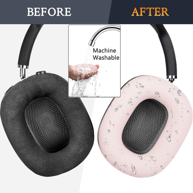 Detalle de SOULWIT Protective Kit for AirPods Max (2/1, 2026/2024/2020) — Headband Cover + TPU Case + Silicone Ear Pad Covers (Pink)