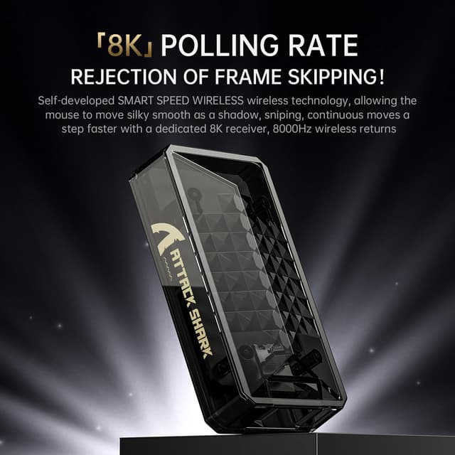 Detalle de ATTACK SHARK X8 PPO 8K Mouse (55g) for Large Hands with PixArt PAW3395PRO sensor