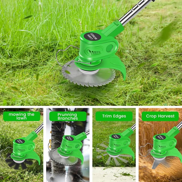 Thumbnail 6 de 24V Cordless Strimmer Grass Trimmer with Telescopic Pole, 6x Metal Blades + 10x Plastic Blades and 2x 4000mAh Batteries (Green)