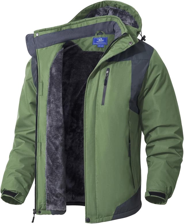 Detalle de SPOSULEI Herren Winter-Fleecejacke mit Wetterschutz, abnehmbarer Kapuze und Utility-Taschen