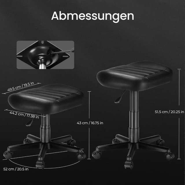 Detalle de EUREKA ERGONOMIC Height Adjustable Under Desk Footrest Rolling Stool with Wheels (Black)