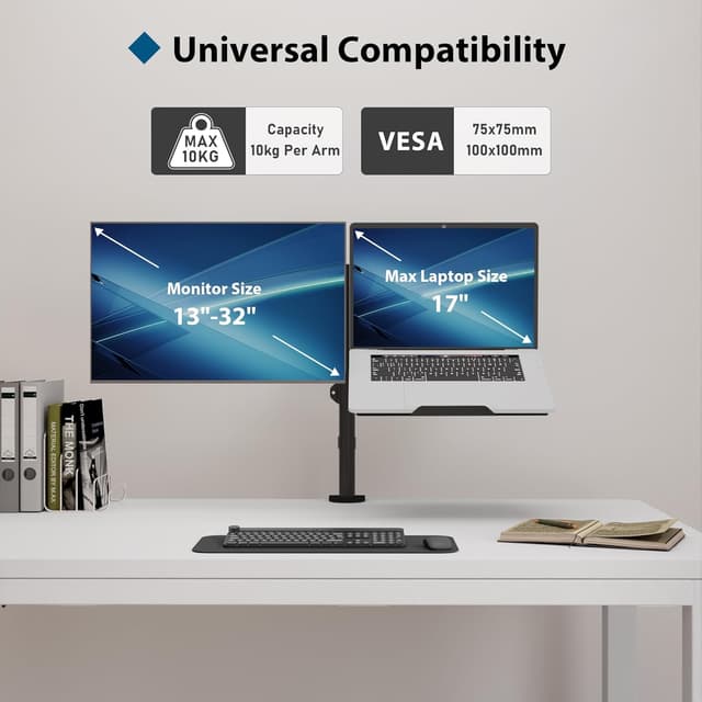 Detalle 2 de BONTEC Monitorarm mit Laptophalter für 13–32" Bildschirme 🖥