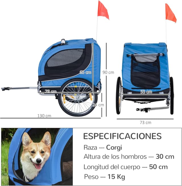 Thumbnail 6 de PawHut Remolque Bicicleta Perros 30 kg