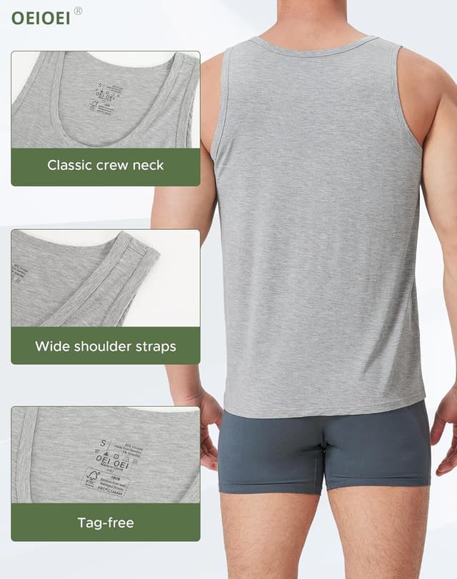 Detalle de OEIOEI men’s bamboo breathable tank tops vest (pack of 3) – moisture-wicking sleeveless undershirts