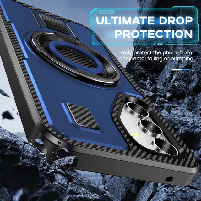 Detalle de Tuvror Hülle für Samsung Galaxy A54 mit Ständer – stoßfeste PC/TPU Schutzhülle mit 360° drehbarem Ring, Blau