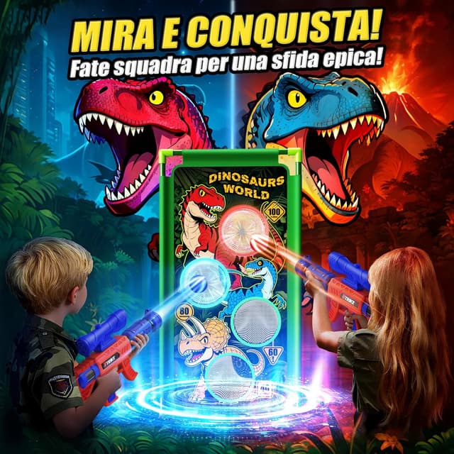 Detalle 2 de Giochi di Tiro al Bersaglio con Dinosauro e Air Blaster con Mira, 4 bersagli e 24 palline in schiuma