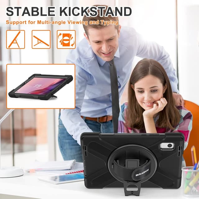 Detalle de Coque BRAECN pour Lenovo Tab M9 9 pouces 2023 (TB-310FU) : étui robuste 3 couches avec support 360° et dragonne, noir