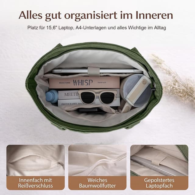 Detalle de Captain Blues women’s corduroy tote bag with zip – large laptop compartment work & school bag