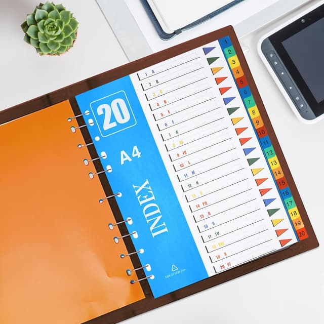 Detalle de XHDA A4 Part Dividers (1–20) – 5 Pack Multi-Colour PP Plastic Index Tabs for 11-Hole Ring Binders