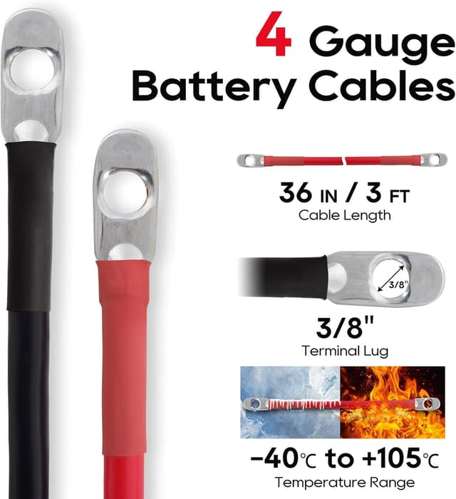 Detalle 2 de TOPDC 4 AWG Battery Cable 36-Inch Inverter Cables