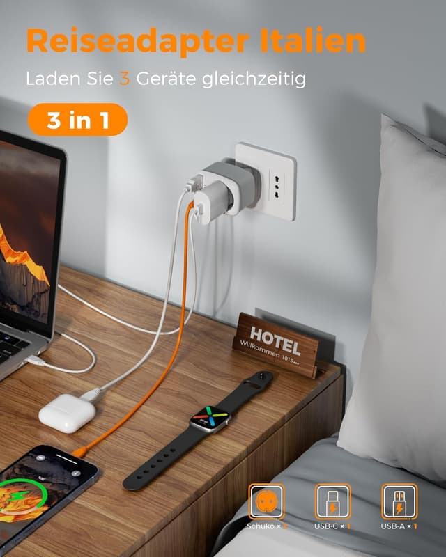 Detalle de TESSAN Italien-Reiseadapter mit USB, 4000 W