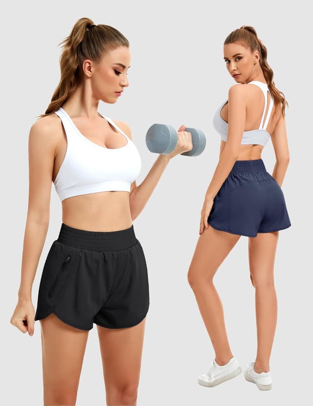 Detalle 2 de GetGigt 3-Pack Women’s Running Shorts with Zipper Pockets, High Waisted Elastic & Liner