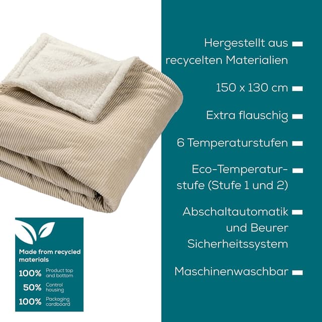 Thumbnail 6 de Beurer HD 80 Cord beige Heizdecke