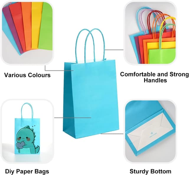 Detalle de NADSSJL 30-Pack Kraft Paper Party Bags with Handles, Stickers & DIY Craft Use (15 x 21 x 8 cm)