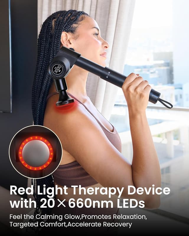 Detalle de Napre Massage Gun with Heat & Red Light Therapy – 32 Speeds, 5 Angles, Long Handle