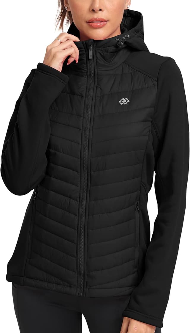 Detalle 2 de MoFiz Womens Fleece Lined Softshell Hooded Hybrid Puffer Jacket (Full Zip) for Running & Hiking
