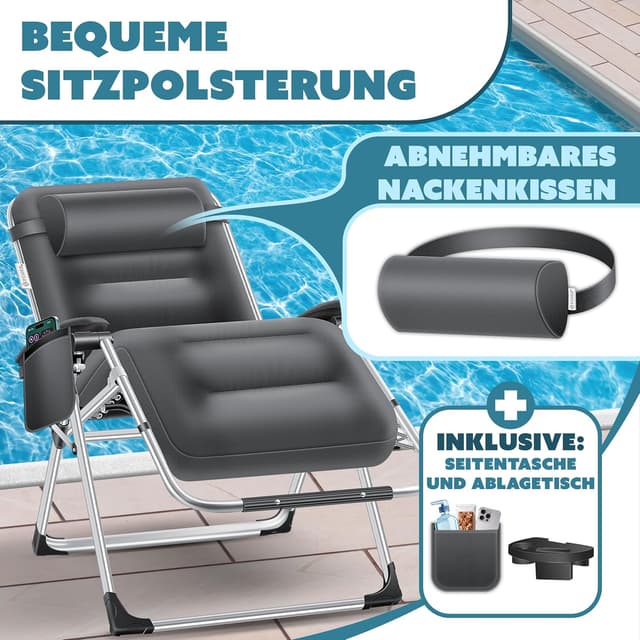 Detalle de KESSER Sonnenliege XXL extra breit mit verstellbarer Rückenlehne, Wetterfest bis 200 kg, Anthrazit