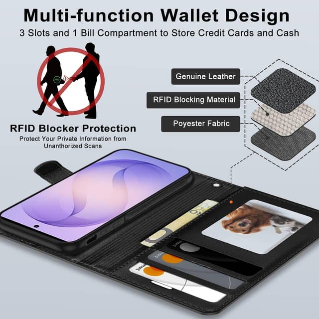 Detalle 2 de XTCASE cover magnetica per Samsung Galaxy S26 Ultra 5G, custodia portafoglio in pelle PU flip 2-in-1 con chiusura magnetica, nero