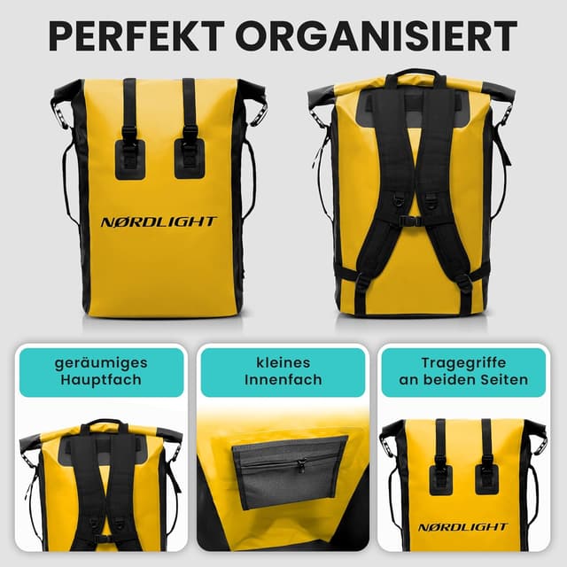 Detalle de Nordlight Wasserdichter Rucksack Dry Bag 35 l (Roll Top) – wetterfester Rolltop-Transport für City, Fahrrad & Wassersport