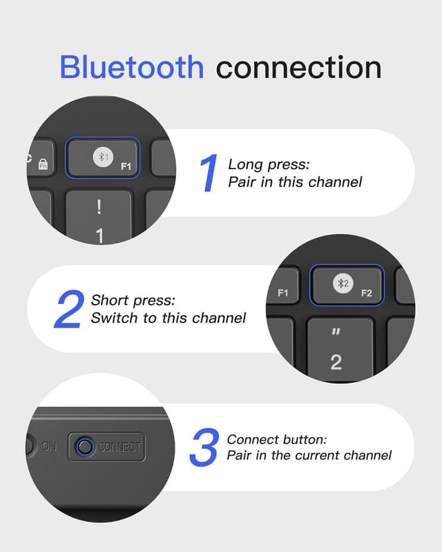 Detalle de Inateck KB01003 Bluetooth multi-device keyboard 3‑device compact