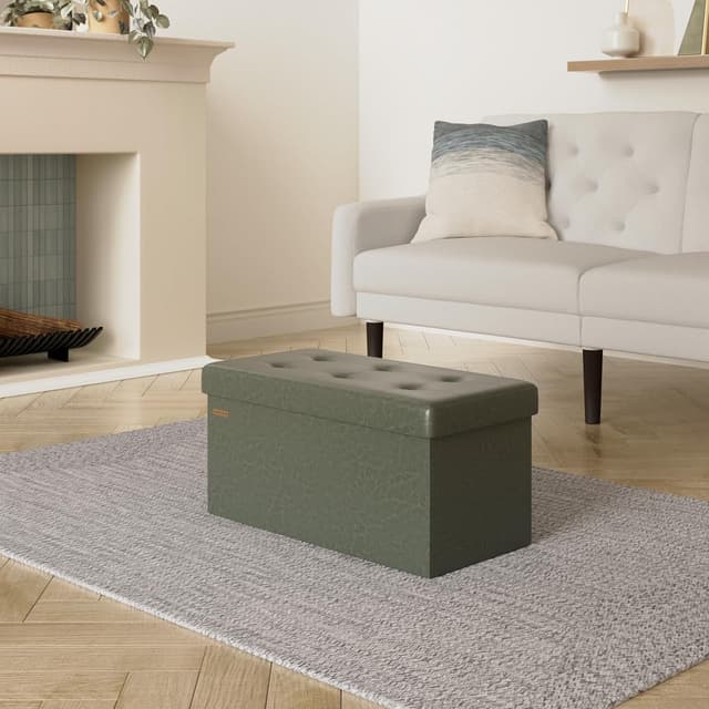 Detalle 2 de SONGMICS Cassapanca pouf contenitore pieghevole verde foresta LSF040C01 (38 x 76 x 38 cm)