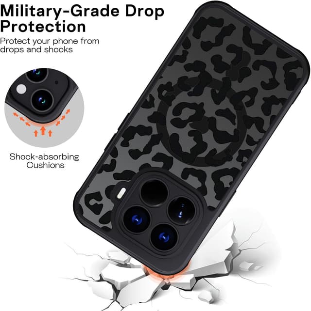Detalle de Coque Xiaomi 15T Pro 5G magnétique MagSafe XTCASE avec motif léopard translucide noir