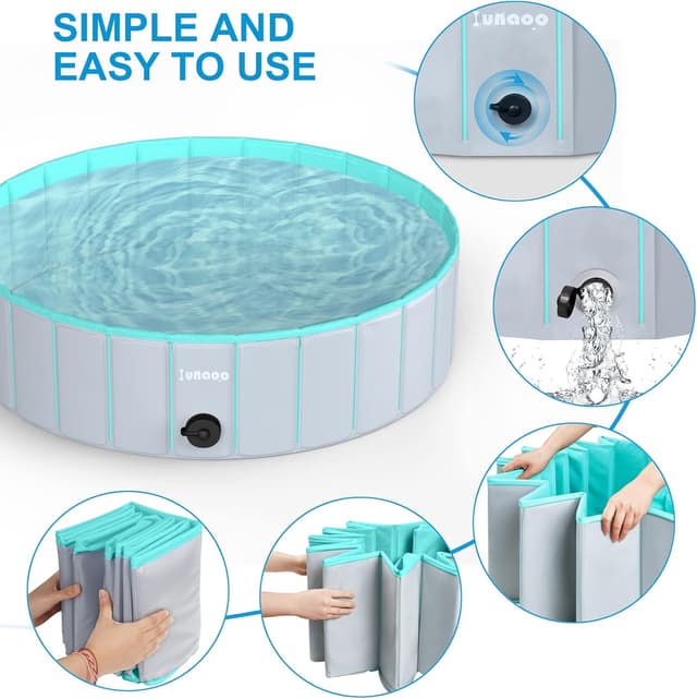 Detalle 2 de lunaoo faltbare Hundepool für große Hunde (120 x 30 cm) – tragbares PVC Planschbecken