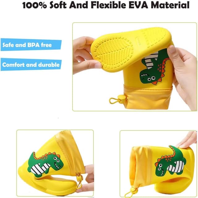 Detalle de Stivali da pioggia in EVA unisex per bambini con suola antiscivolo e fantasia dinosauro
