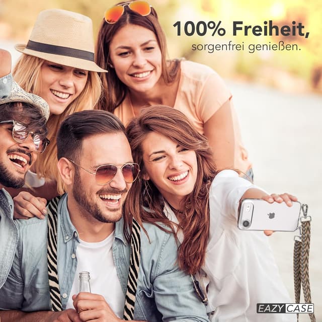 Detalle 2 de EAZY CASE Handykette mit verstellbarem Taschenband (90–145 cm) und Silikon-Hülle – Braun/Silber