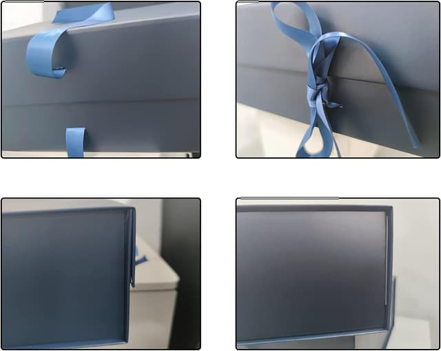 Detalle de Large Blue Gift Box 33x26x11cm with Magnetic Lids and Silk Ribbon – Present, Birthday & Holiday Packaging