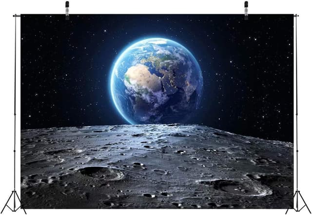 Detalle de BELECO Weltraumhintergrund aus Stoff (Universum/Erde/Mond), 2,8 x 1,5 m, Polyester für Fotoshooting & Party-Deko