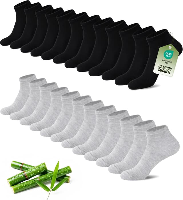Detalle de SukModen lot de 12 paires de chaussettes sneaker en bambou (anti-odeur, respirantes) unisexe