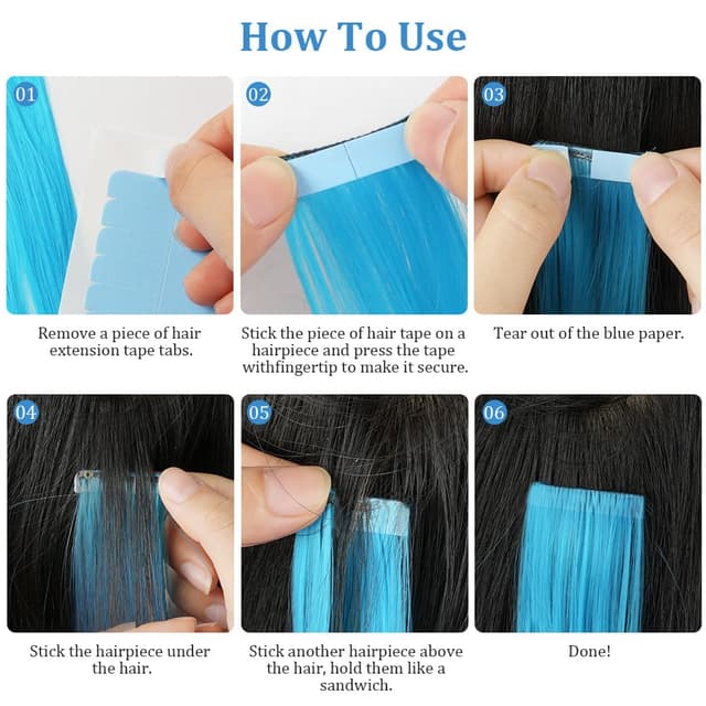 Detalle de LOPHE – Lot de 180 bandes adhésives double face pour extensions de cheveux (4 x 0,8 cm, bleu)