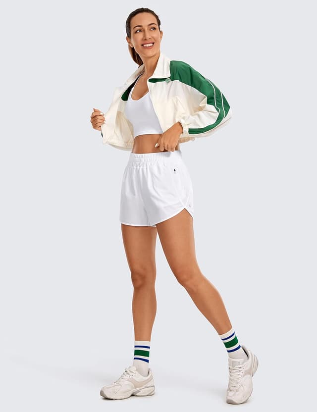 Detalle de CRZ YOGA pantaloncini da corsa a vita alta da donna con fodera e tasca con zip