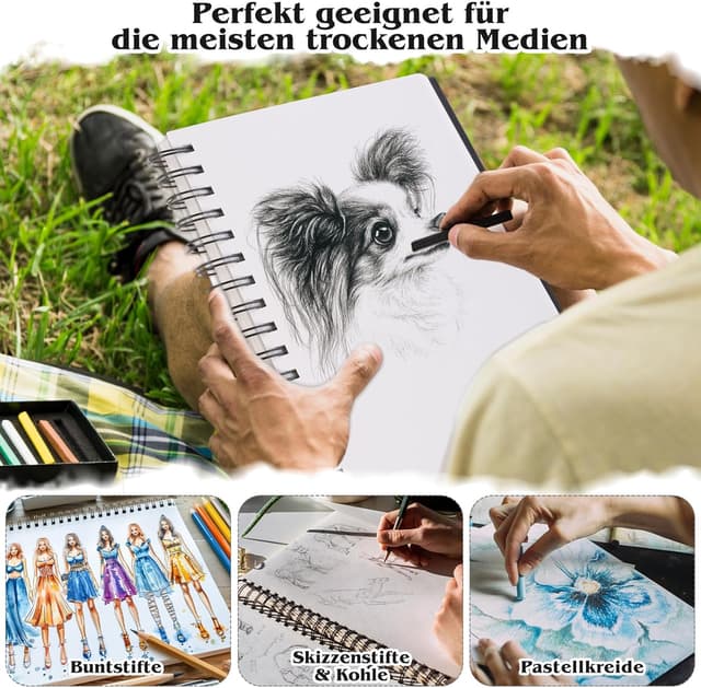 Detalle de A4 Skizzenbuch mit 250 g/m² Zeichenpapier, 40 Blatt (80 Seiten) und Spiralbindung