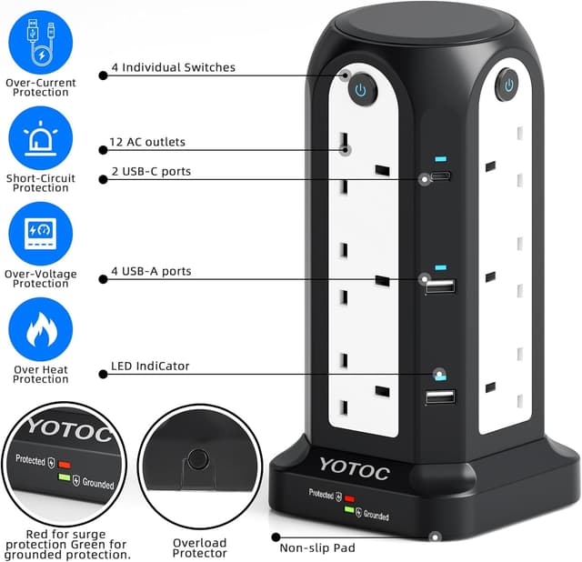 Thumbnail 5 de Tower Extension Lead 12-way Surge Protected 3250W ๐