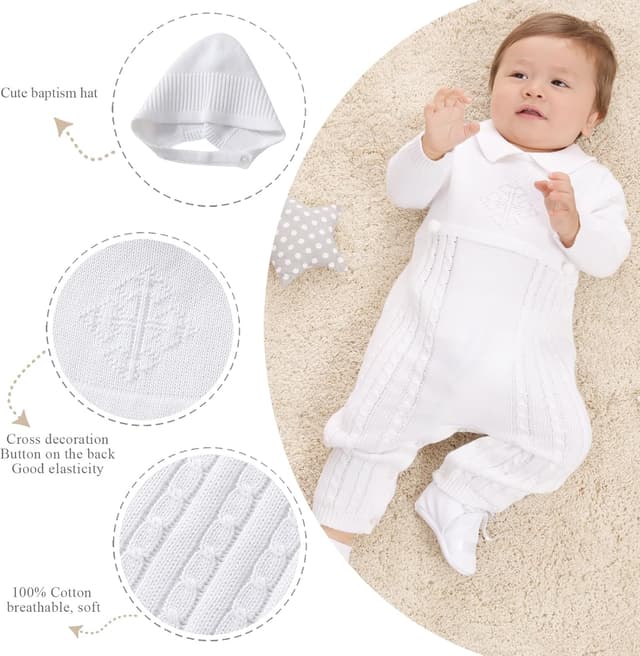 Thumbnail 5 de Booulfi Baptism Outfit for Boys White Romper