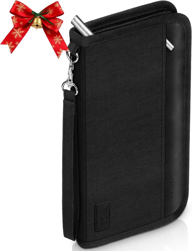 Detalle de Looxmeer Familien-Reisepass-Tasche mit RFID-Blocker und Wasserschutz, 25 × 13 × 2 cm – Reisepasshülle für Dokumente & Karten (Ganz Schwarz)