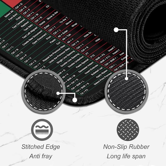 Detalle 2 de Gaming-Mauspad mit Shortcut-Guide für Excel, Word & PowerPoint (rutschfeste Unterseite, gesäumte Kanten)