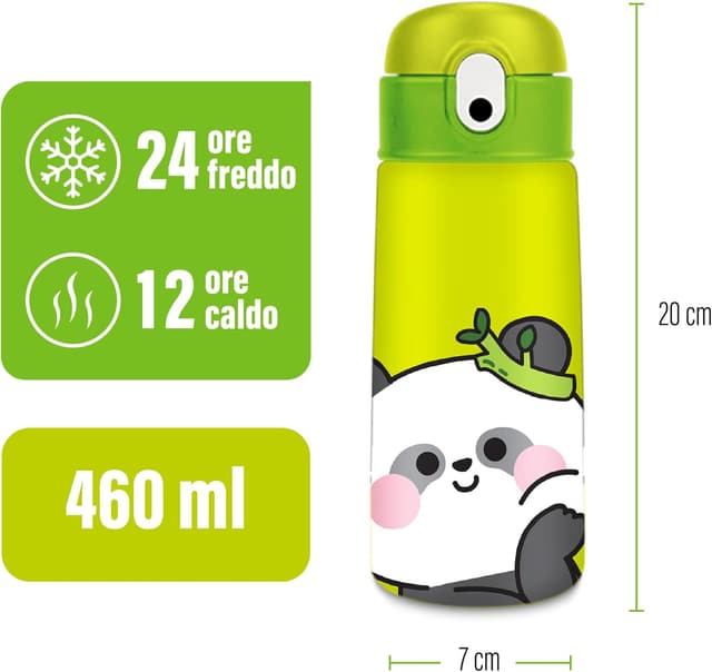 Detalle de Cartomania Borraccia termica Chill & Refill con cannuccia, tema panda, 460 ml