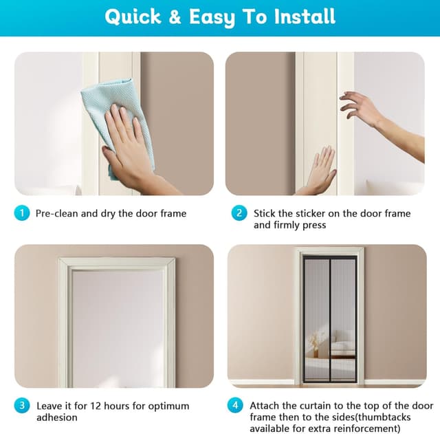 Thumbnail 6 de Magnetic Bug Mesh Door Fly Screen Curtain for Patio Doors (90 × 210cm) with Power Magnets