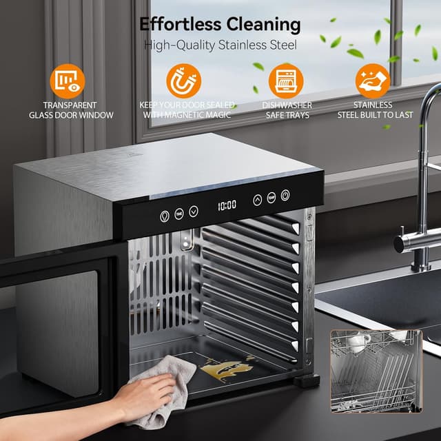 Thumbnail 6 de Food Dehydrator Machine with 8 Stainless Steel Trays, 650W Motor, Adjustable Temperature & 48-Hour Timer (Jerky, Fruits, Herbs, Dog Treats)