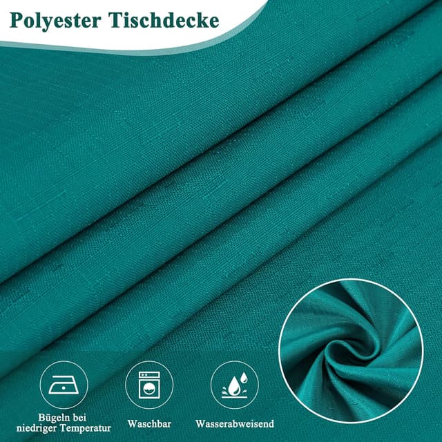 Detalle 2 de AooHome Tischdecke abwaschbar in Blaugrün (100x140 cm) mit Leinen-Optik und Lotuseffekt